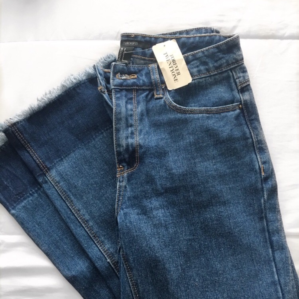 Denim distressed bell bottom jeans